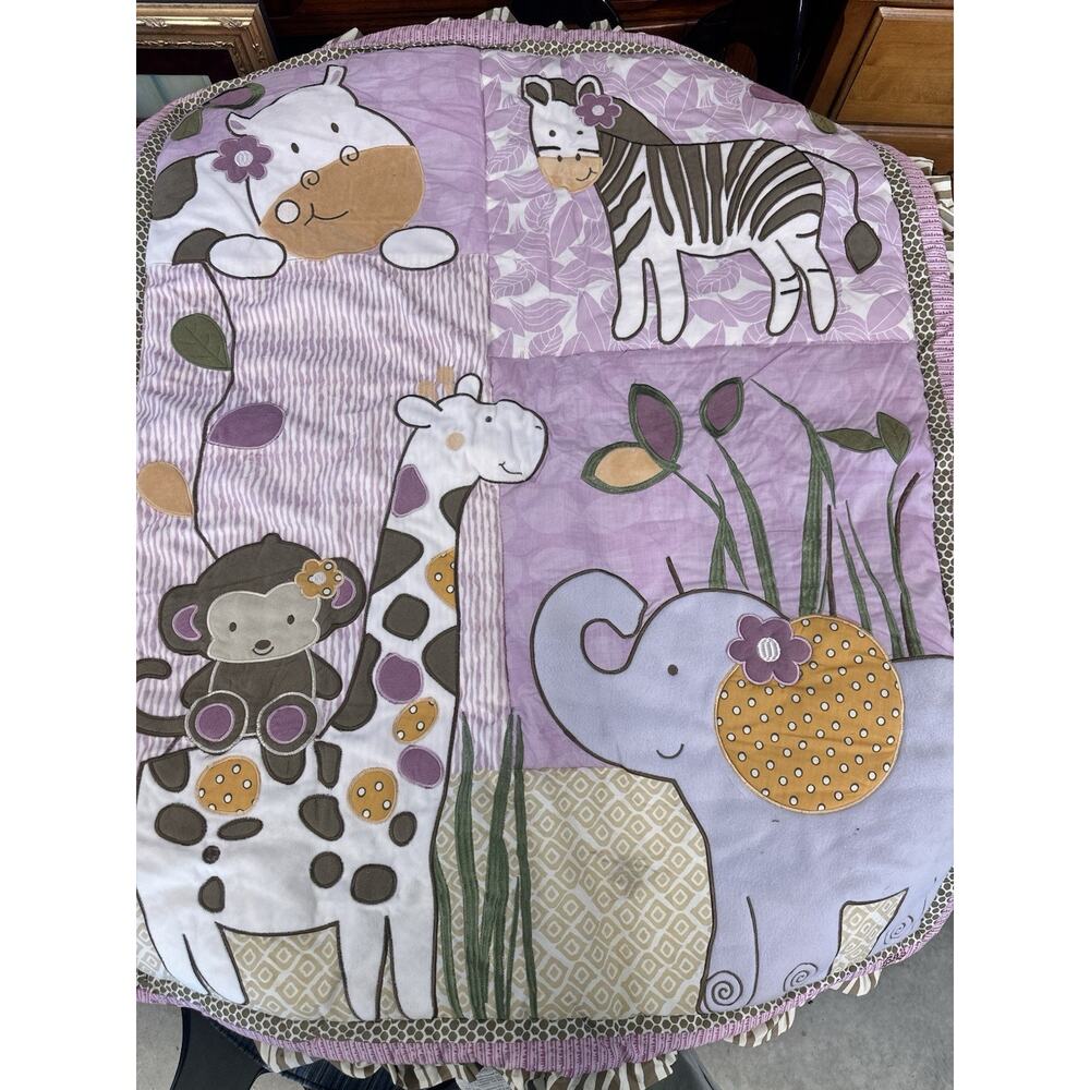 CoCalo Baby Blanket GIRAFFE HIPPO JUNGLE Comforter Crib Quilt PINK Appox45”x 37”
